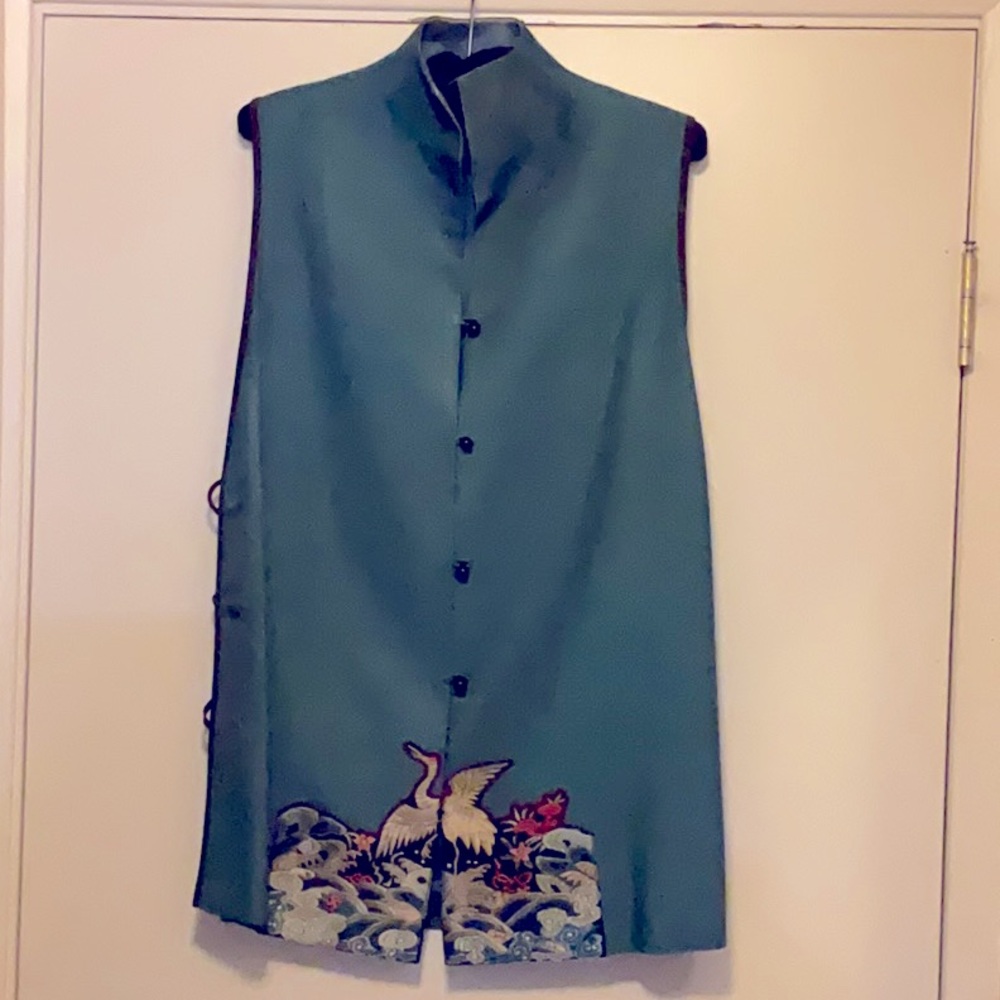 Vintage FCE 100% Silk Vest with Antique Chinese Embroidery